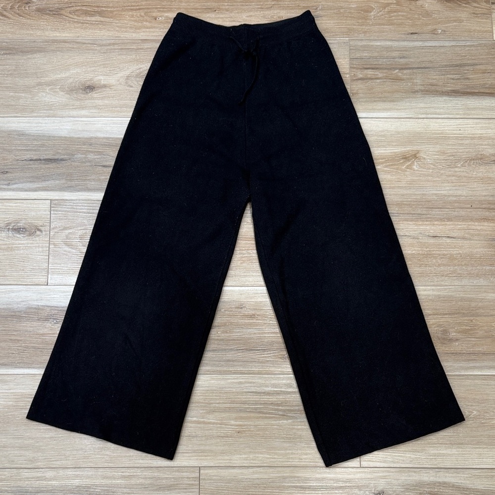 BACIO Black Knit Wide-Leg  Drawstring Pants